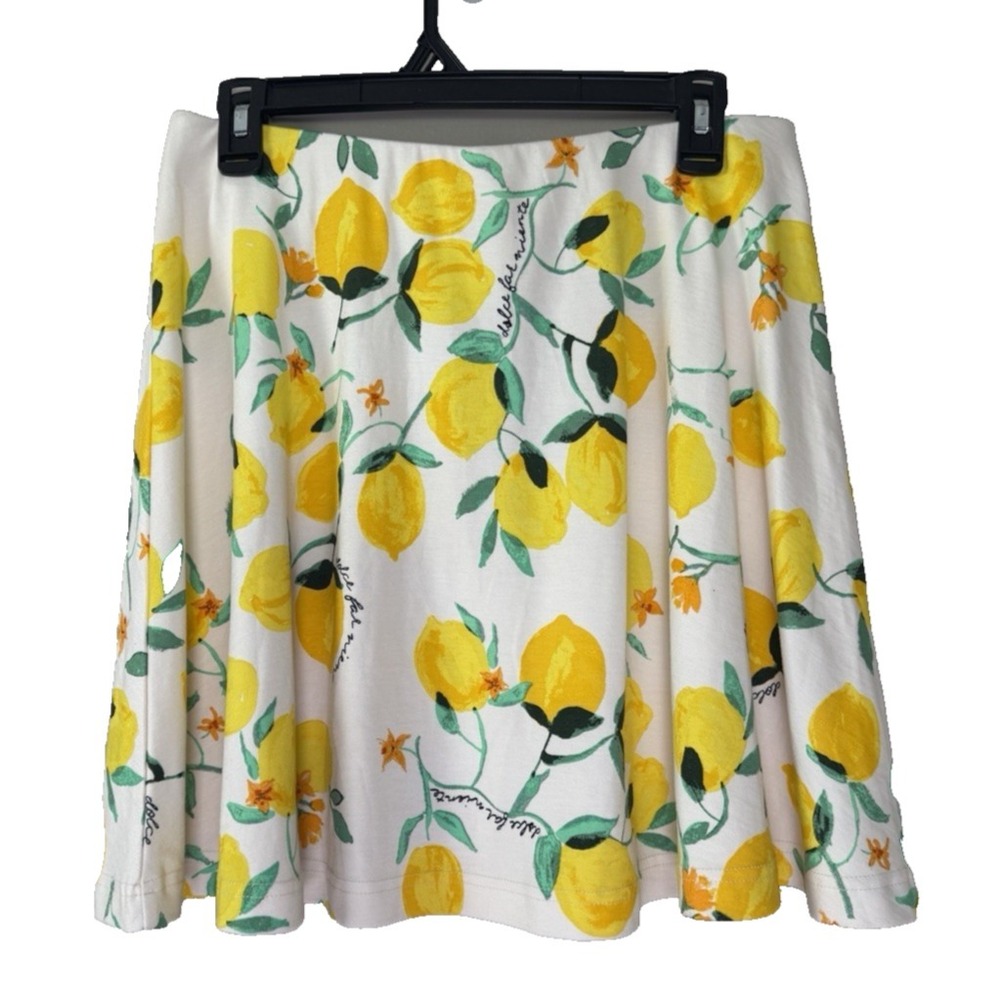 H&M Womens Lemon Print Swing Skirt Medium Cottagecore Euro Summer Amalfi Coast